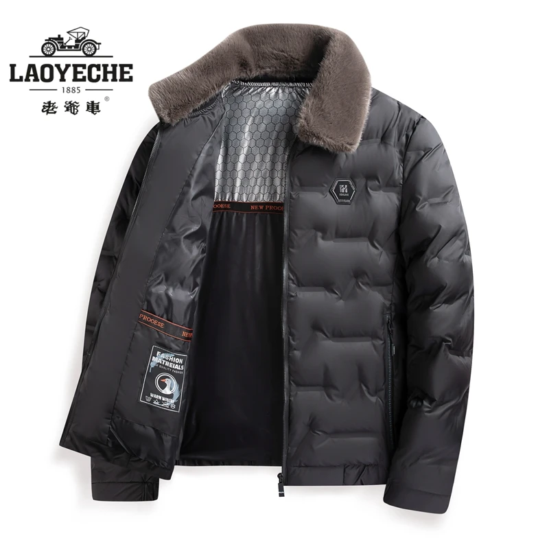 LAOYECHE/老爷车2023秋冬新品翻领加厚外套商务男棉衣可拆卸衣领