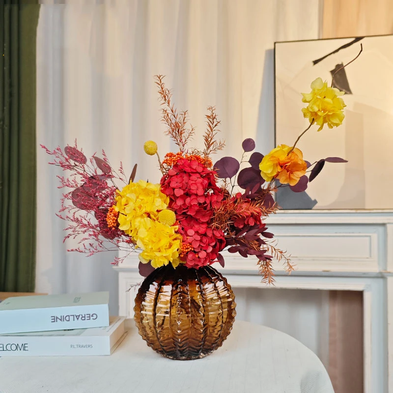 【满江红】绣球永生花真花高级客厅餐桌茶几干花装饰摆件