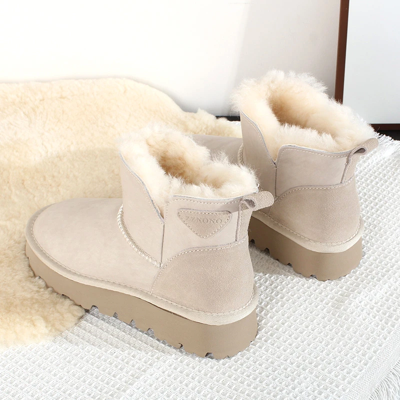 防水面雪地靴女短筒2024冬新款牛皮羊毛超轻EAV厚底短靴东北棉鞋