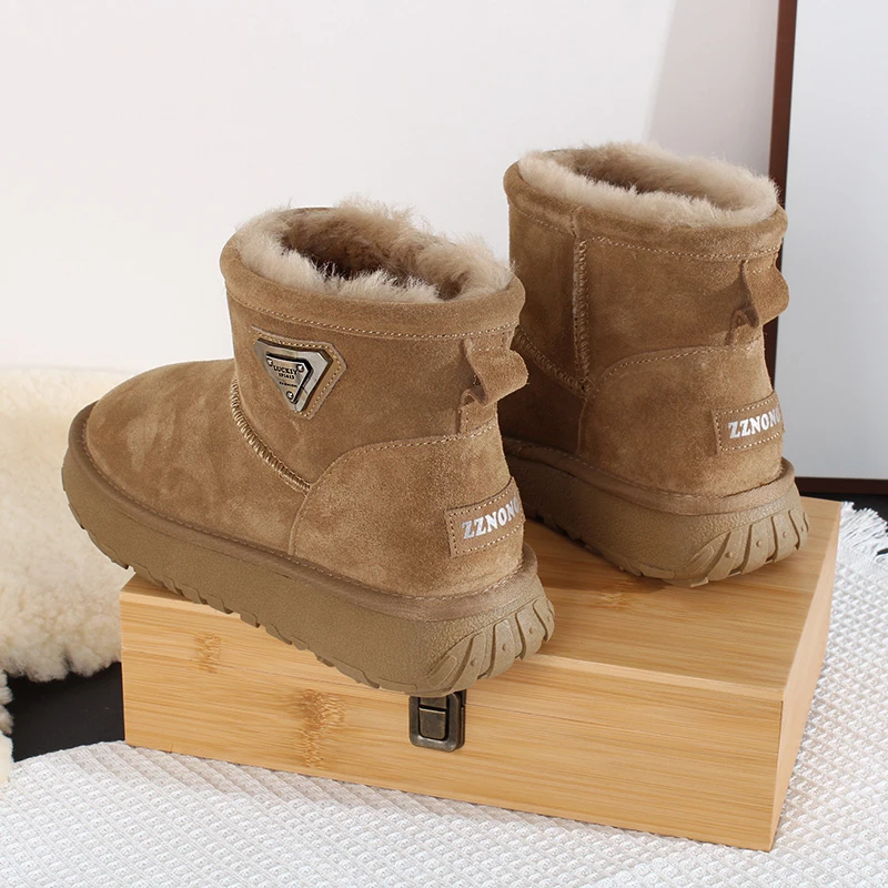 5816 男款真皮短筒雪地靴简约百搭冬季加厚保暖棉靴东北防滑棉鞋