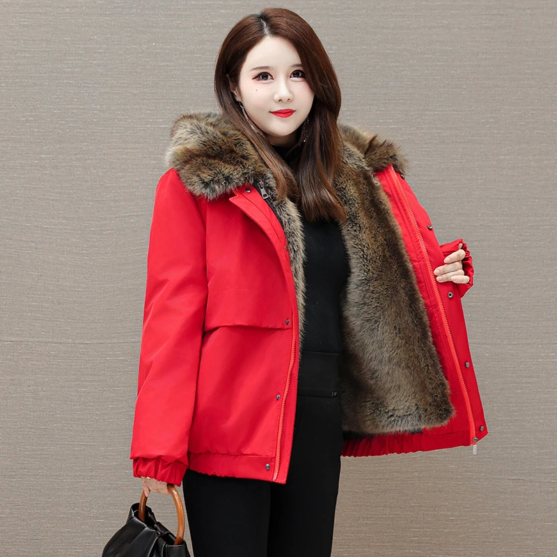 派克服女冬季新款貂可拆卸内胆加厚皮毛一体大衣加绒保暖短款外套