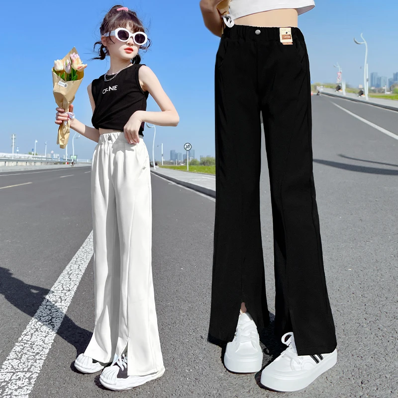 女童夏季微喇叭裤洋气2024新款中大儿童夏装冰丝西装裤薄款长裤子