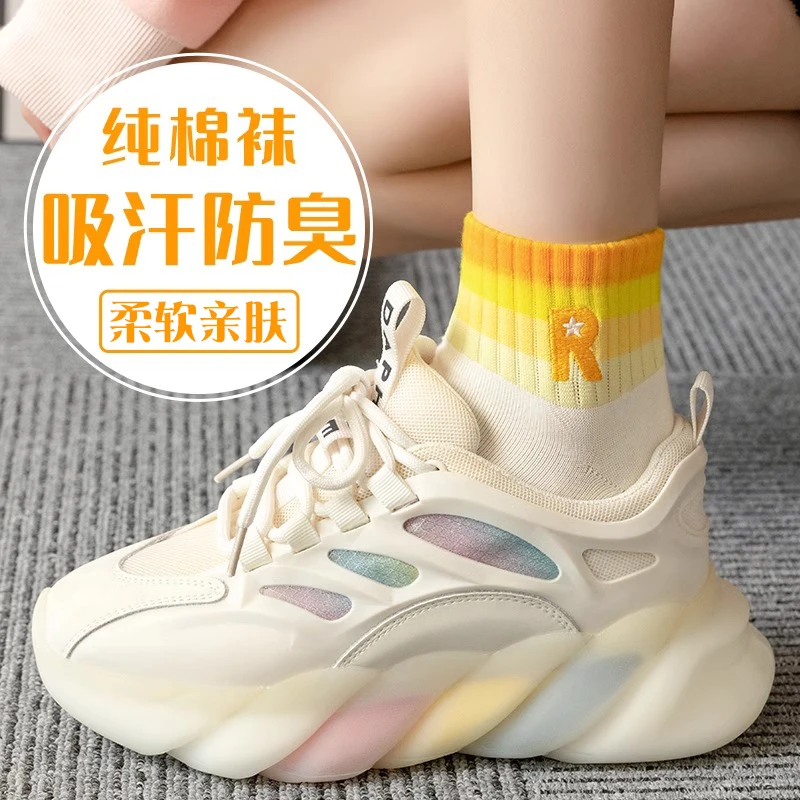 女士短袜子春秋款纯棉柔软防臭潮网红款短款女士中筒运动百搭亲肤