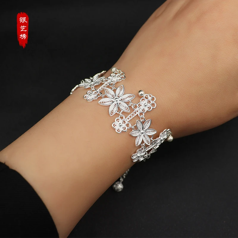 足银手链 2024新款999纯银雪花手链国风轻奢气质简约百搭手串饰品