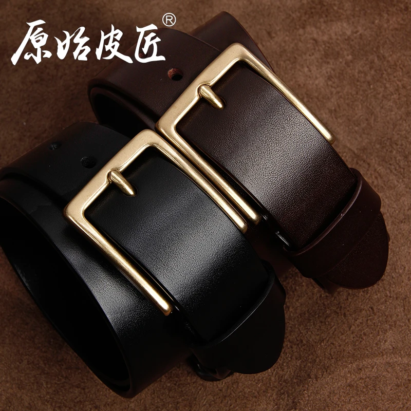 原始皮匠 头层牛皮男士皮带实心铜针扣纯牛皮带身简约休闲腰带
