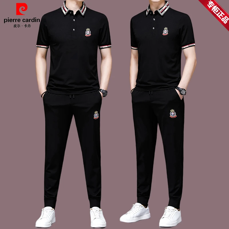 【皮尔卡丹国际品牌】高档桑蚕丝休闲套装男夏季时尚短袖冰丝polo衫