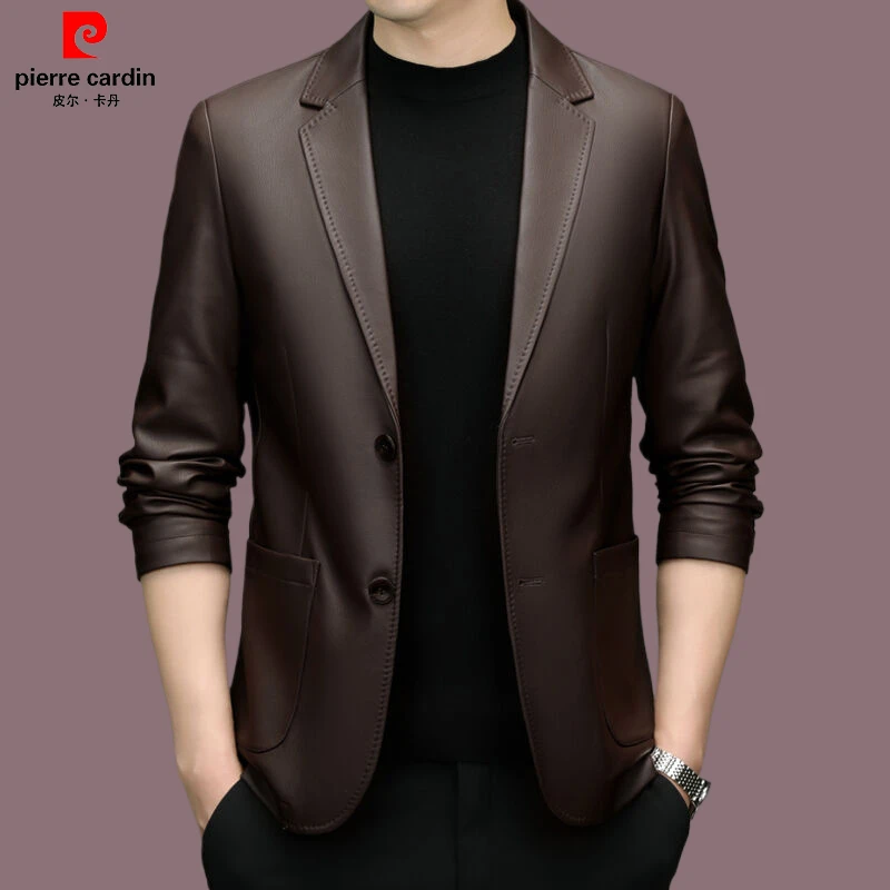 皮尔卡丹【羽绒内胆】秋冬男士休闲时尚西服皮衣青年潮流皮衣外套男