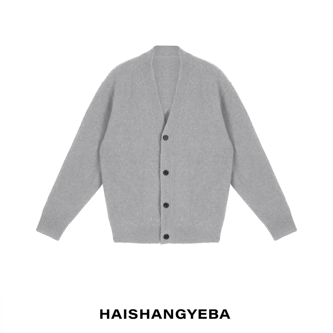 【海上叶爸】新款2024秋冬百搭羊毛V领厚款单排扣宽松简约针织衫