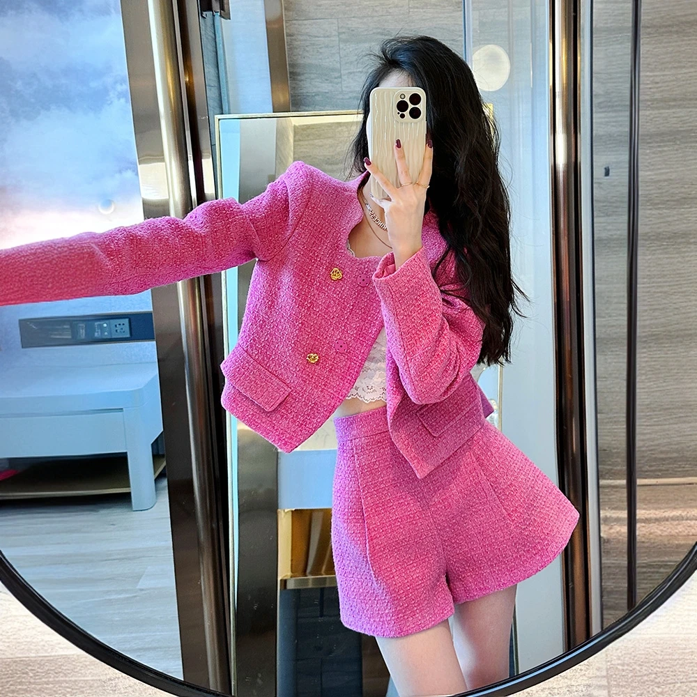 高端小香风套装女气质名媛秋冬新款高级感洋气时尚短裤两件套约会