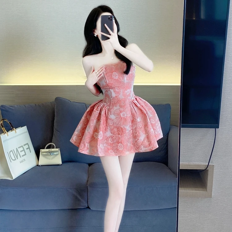 2024新款短款粉色小众纯欲上档次女装名媛晚礼服性感气质短裙夏季