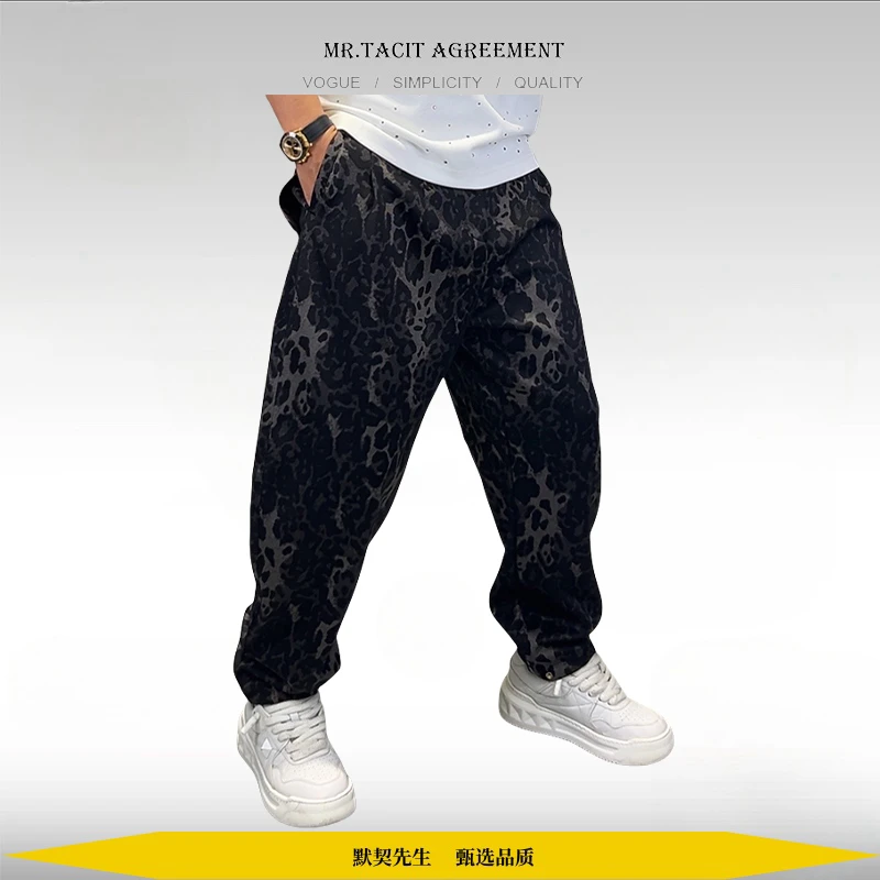 豹纹休闲裤男潮牌秋季新款韩版松紧腰香蕉裤哈伦裤阔腿裤情侣九分
