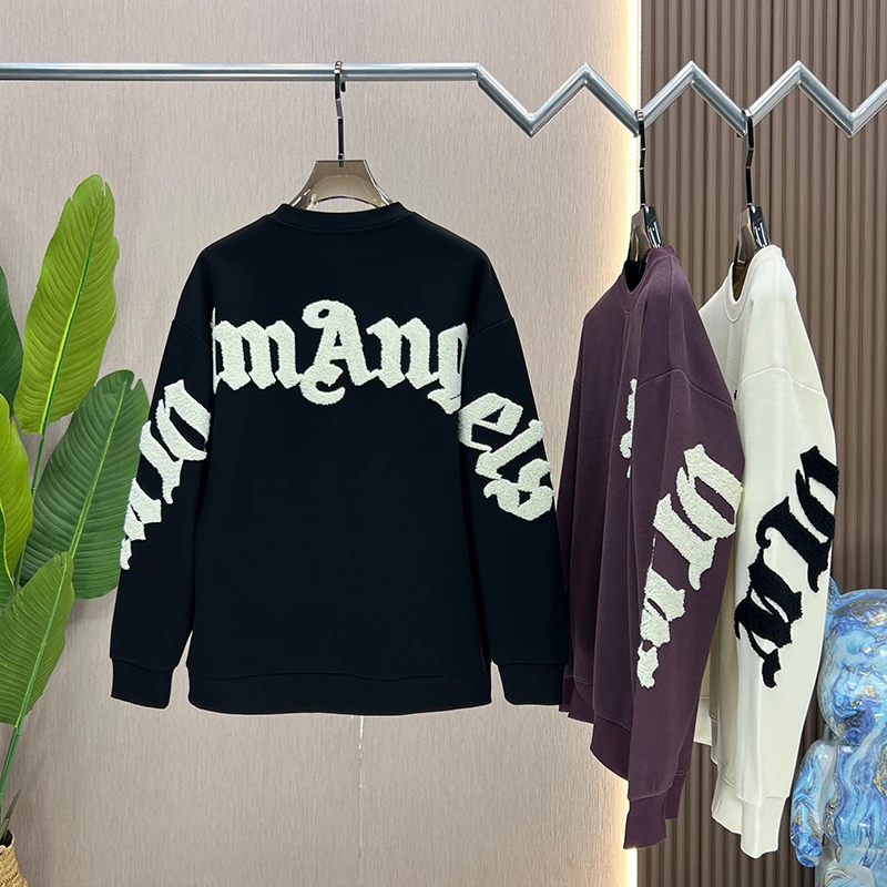 oversize美式圆领卫衣男春秋季新款衣服宽松毛巾绣大码外套潮