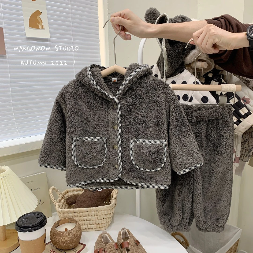 男女童2023年冬季新款毛绒套装韩版宝宝绒毛居家保暖两件套百搭潮