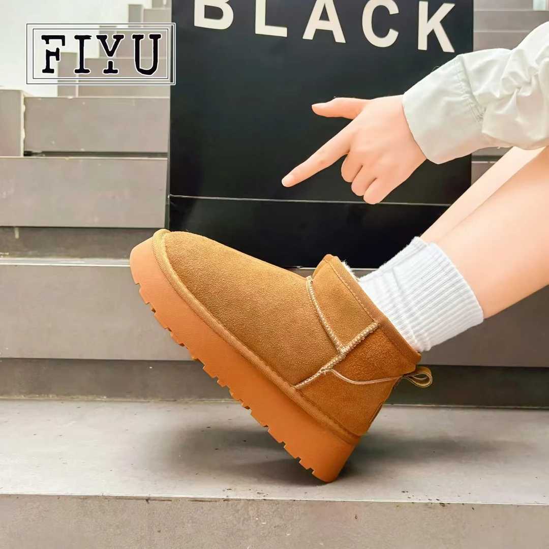 2024冬季短筒雪地靴厚底真皮真毛雪地靴李博F6699