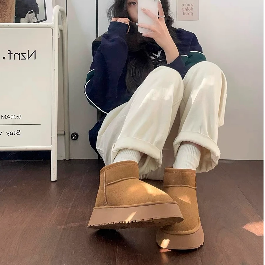 2024短筒雪地靴厚底雪地靴周冬雨同款真皮真毛雪地靴6699