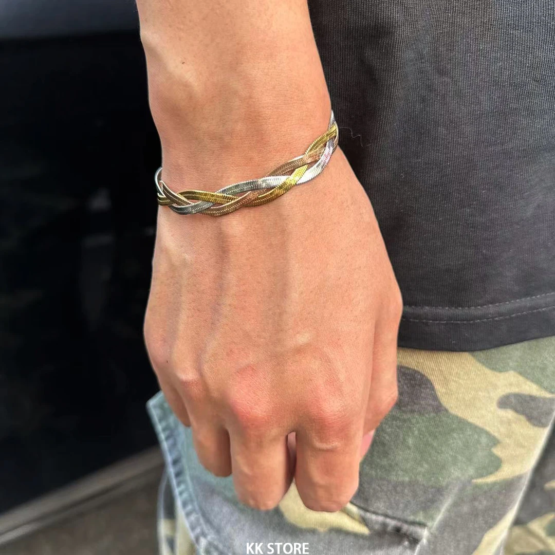 钛钢手链 三色古巴美式运动蛇骨手链男小众百搭高级感不掉色手链