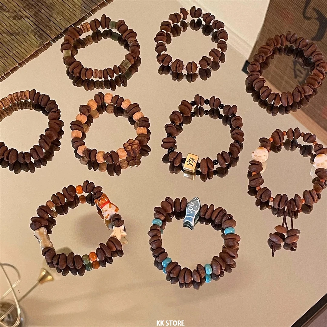 非金属木质手链 真咖啡豆手作款串珠男百搭女小众设计手链情侣款