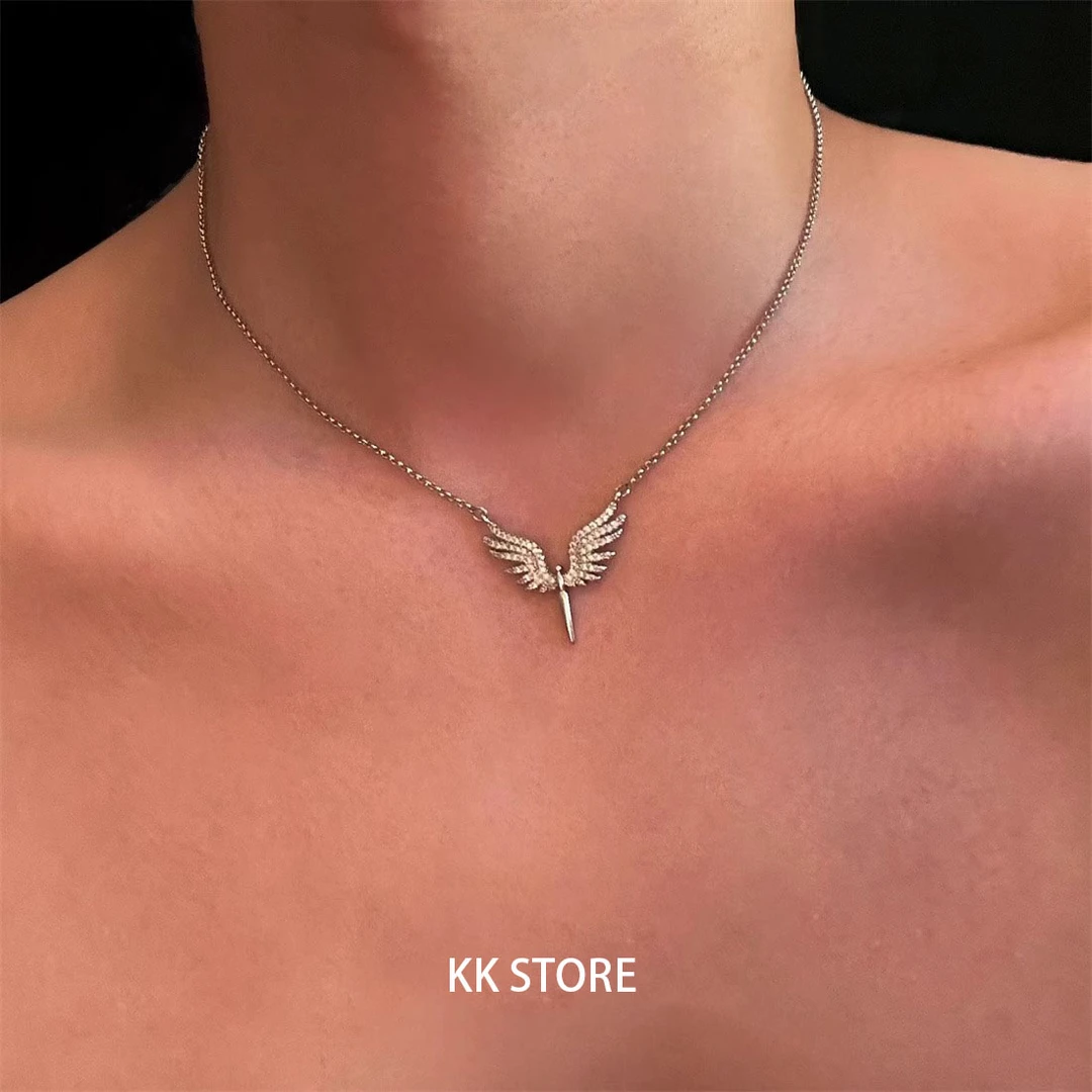 合金项链 圣剑翅膀镶钻锁骨链男生冷淡风项链嘻哈小众设计高级感