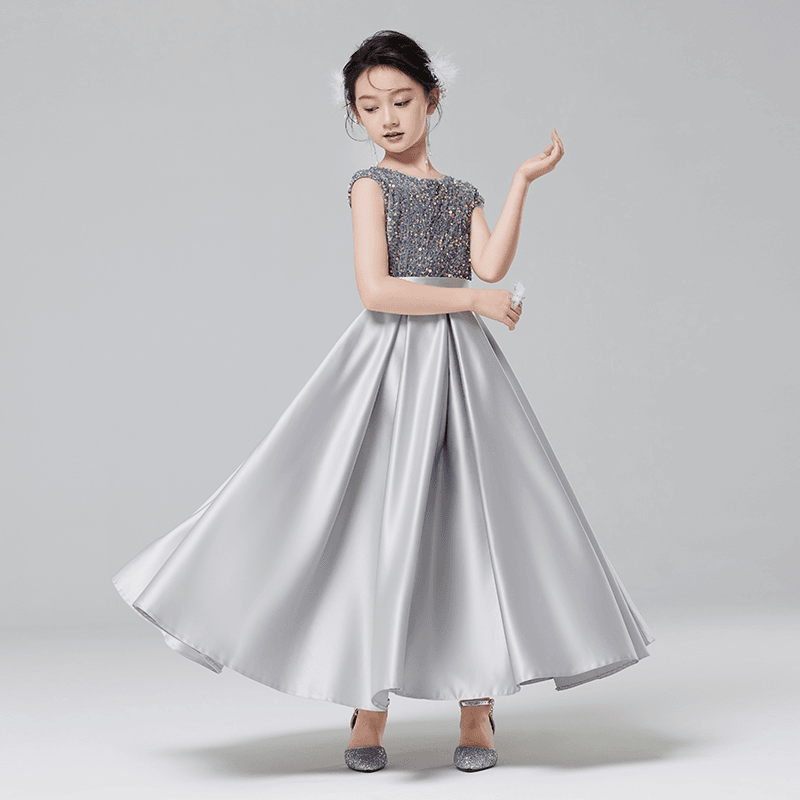 女孩连衣裙夏季新款儿童表演服中大童公主裙6-12岁女童主持人礼服