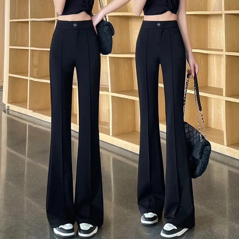 黑色加绒微喇西装裤2025高腰春秋新款显瘦喇叭裤小个子休闲马蹄裤