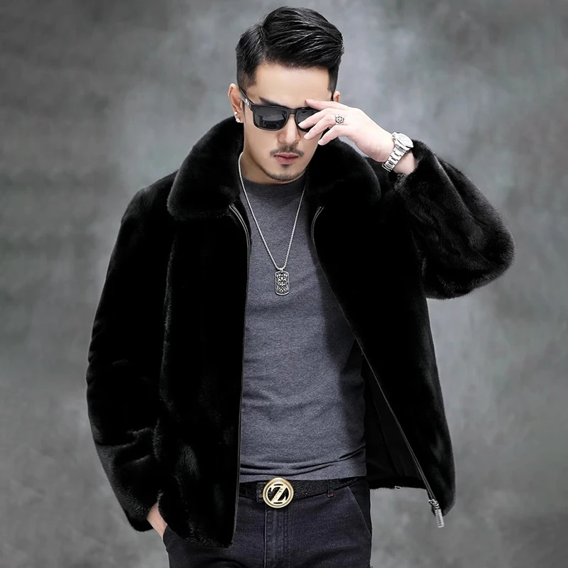 官方正品//休闲貂毛外套男士冬季加厚翻领大衣男士貂皮大衣