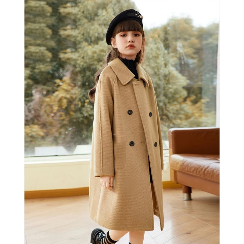 女童纯手工羊毛大衣高端毛呢外套儿童呢大衣秋冬2025新款风衣外套