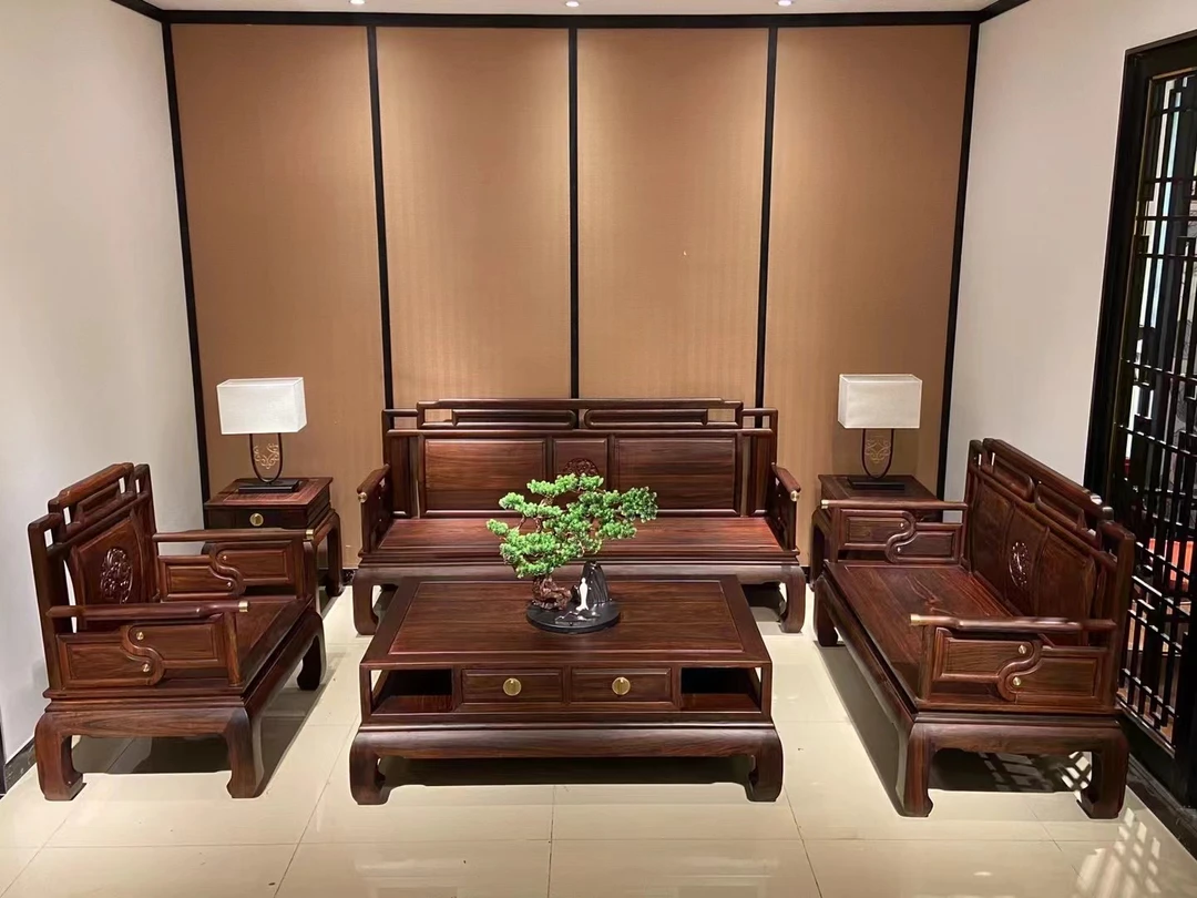 广东中山自主品牌LCX-新中式东非酸z木龙凤家用雕花客厅整装沙发