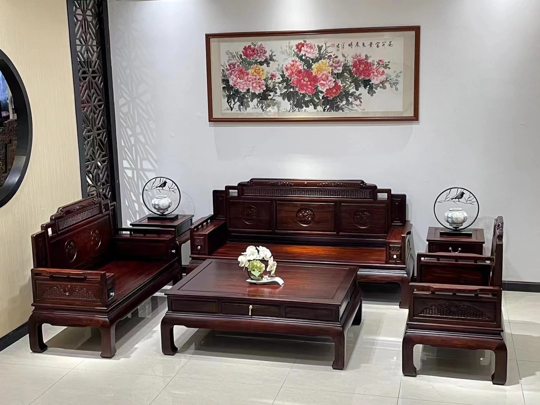 广东中山自主品牌LCX-新中式东非酸z雕花储物雕花客厅整装沙发