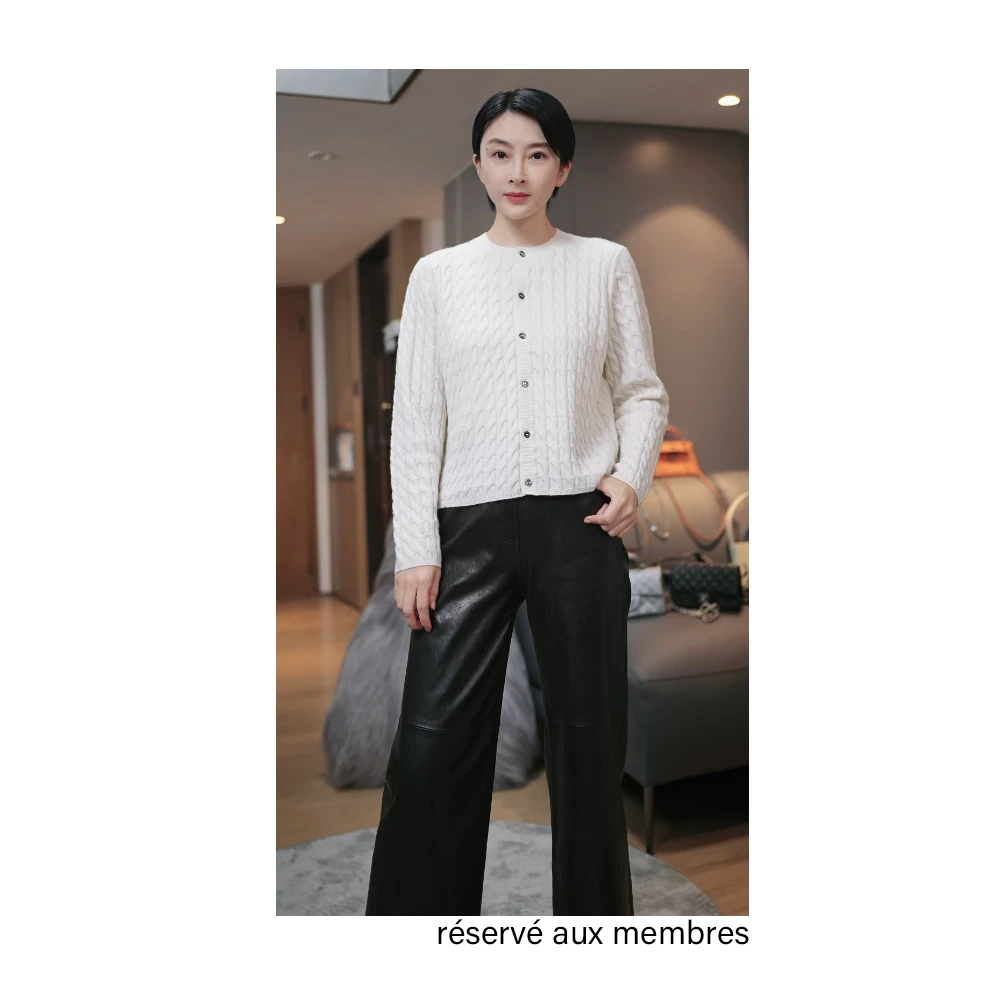 『静奢.会员款』女士高档山羊绒开衫扭花毛衣显气质圆领上衣GD9291