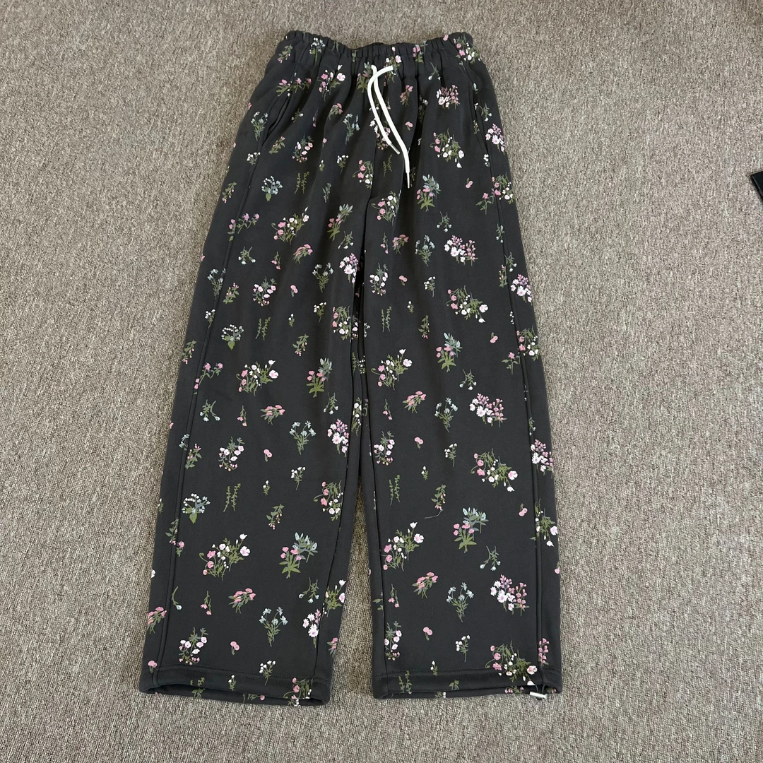 冬季新款碎花高腰加绒休闲裤女士时尚宽松百搭显瘦卫裤束脚裤长裤