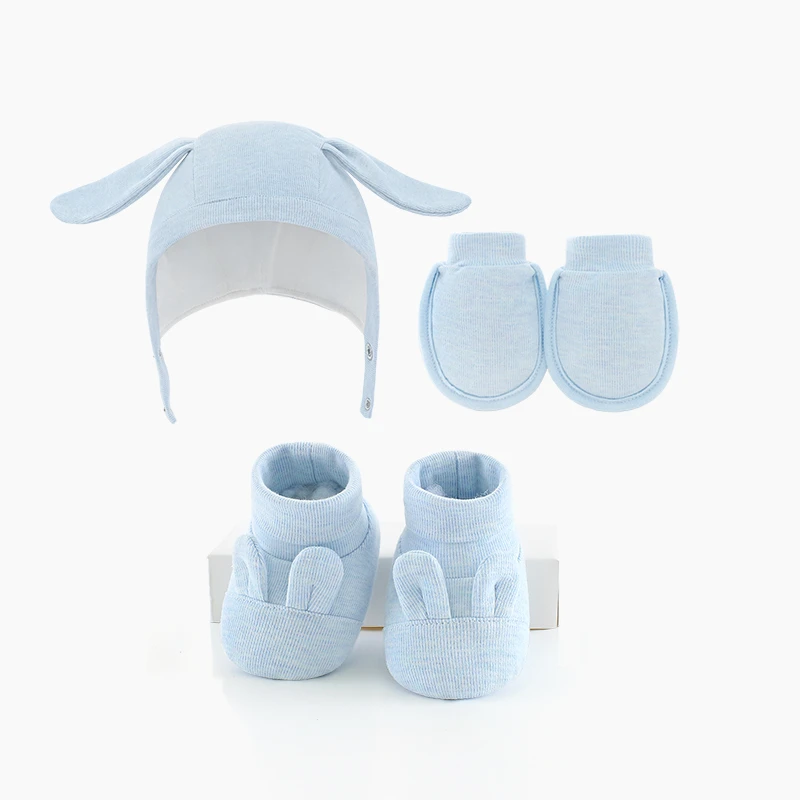 初生婴儿帽子手套脚套装纯棉新生儿防抓护手套宝宝胎帽0-3-6个月