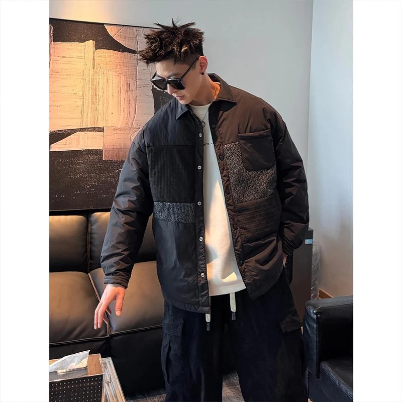 cleanfit90白鸭绒外套男潮牌小众设计感拼接美式高街轻薄羽绒服潮