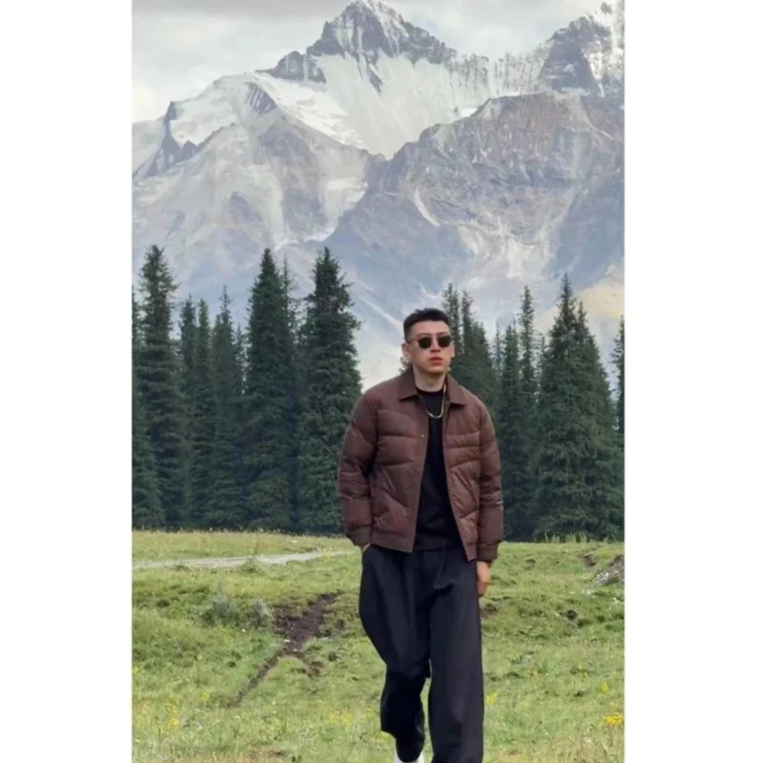 美拉德风短款白鸭绒外套男潮牌设计感拼料冬季加厚保暖羽绒服男装