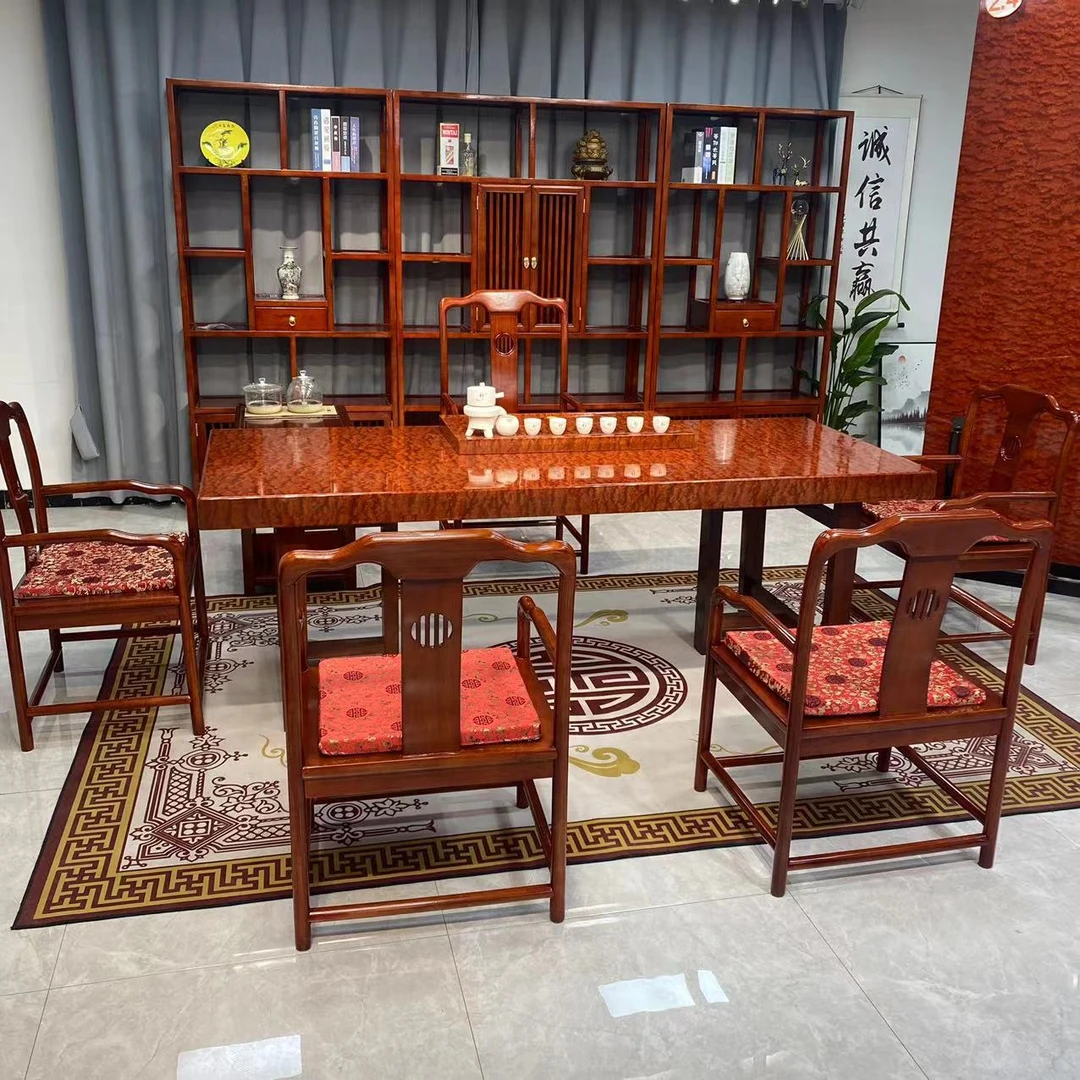 定制链接 巴花水波纹实木大板 浩然桃心椅板凳博古架套装办公桌