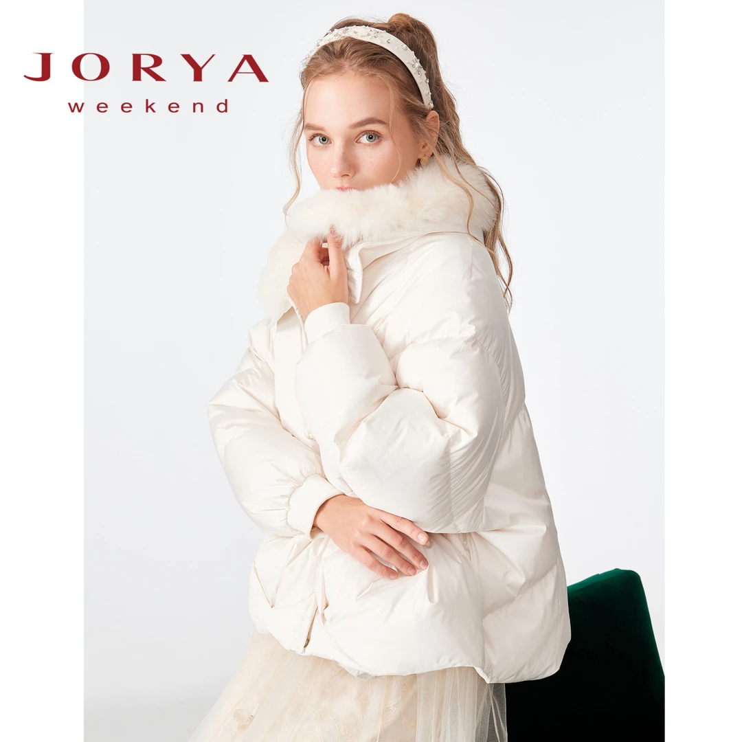 卓雅周末冬季保暖国风新中式盘扣襟毛领羽绒服女EJWCDM14