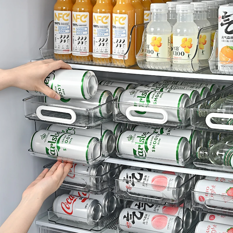 北杉冰箱饮料收纳盒啤酒收纳架双层滚动部位可乐雪碧易拉罐储物盒