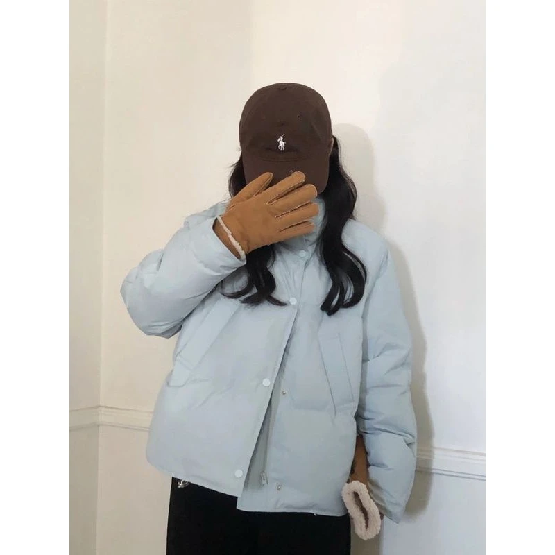 波司澄蓝羽绒服女新款冬韩版小个子宽松短款加厚白鸭绒外套立领