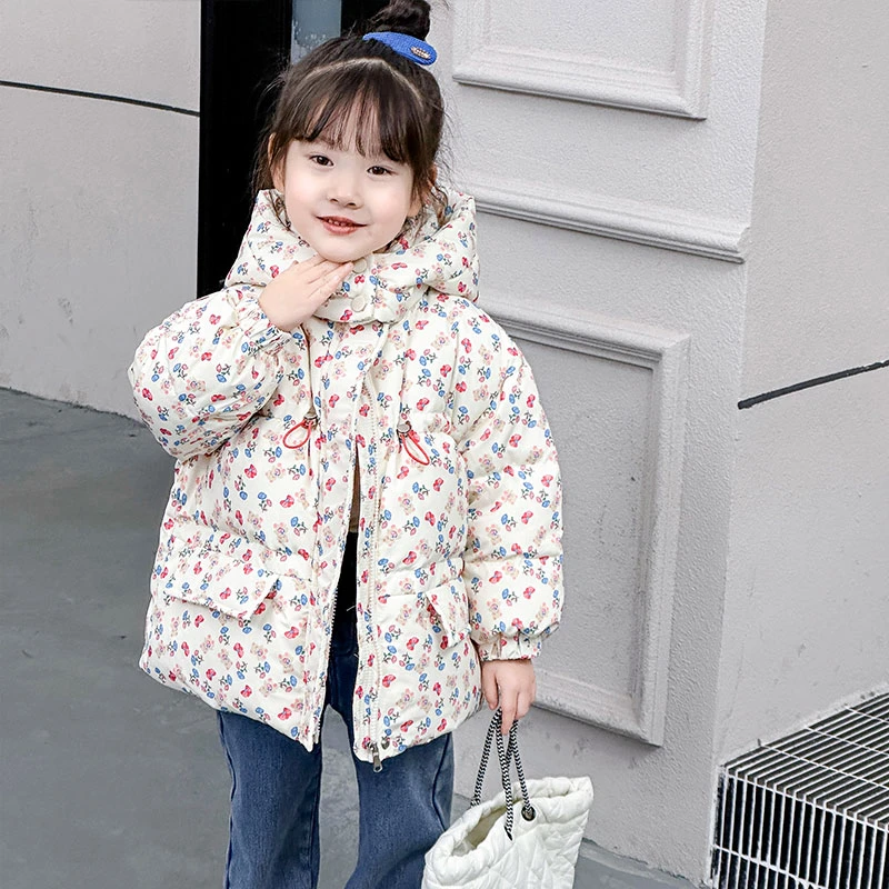 郝叔童品HC3421儿童碎花连帽羽绒服2023冬装女童冬季保暖外套