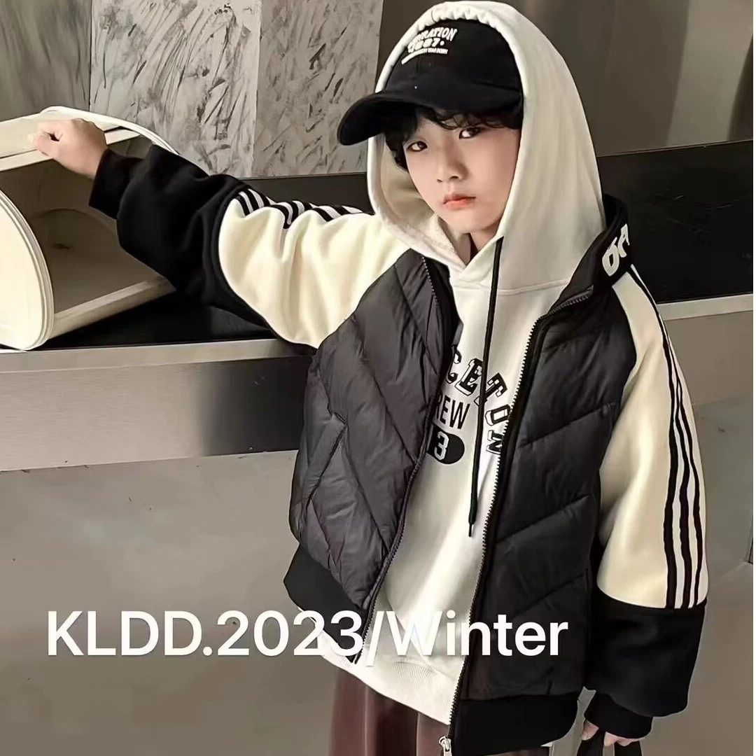 男童2023加绒加厚卫衣儿童韩冬款圆领男孩休闲小孩童装牛仔裤单件