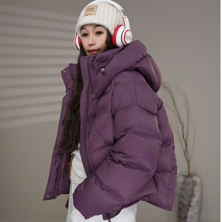24款新款短款90白鸭绒羽绒服连帽时尚宽松加厚立领冬季保暖外套女