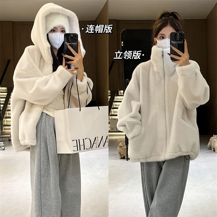 海宁新款皮毛一体女毛毛外套韩版慵懒风宽松加厚水貂绒大衣