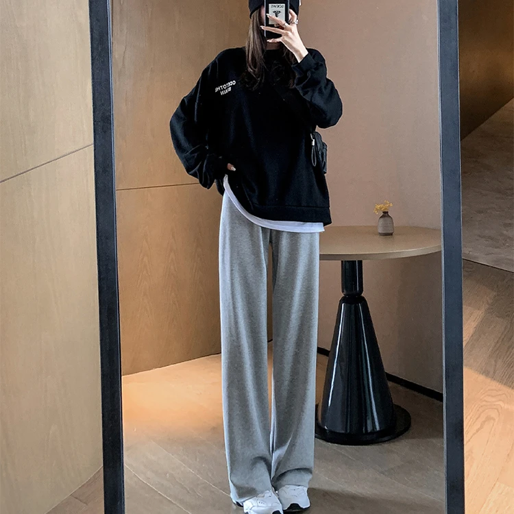 运动裤女2024新款春秋小个子卫裤高腰窄版显瘦直筒休闲阔腿裤子