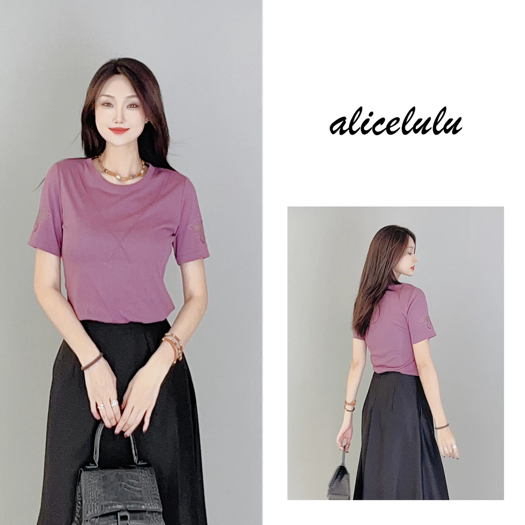 6 ALICE “梦中蝶”T恤 优雅刺绣 弹力柔滑 S2138318L