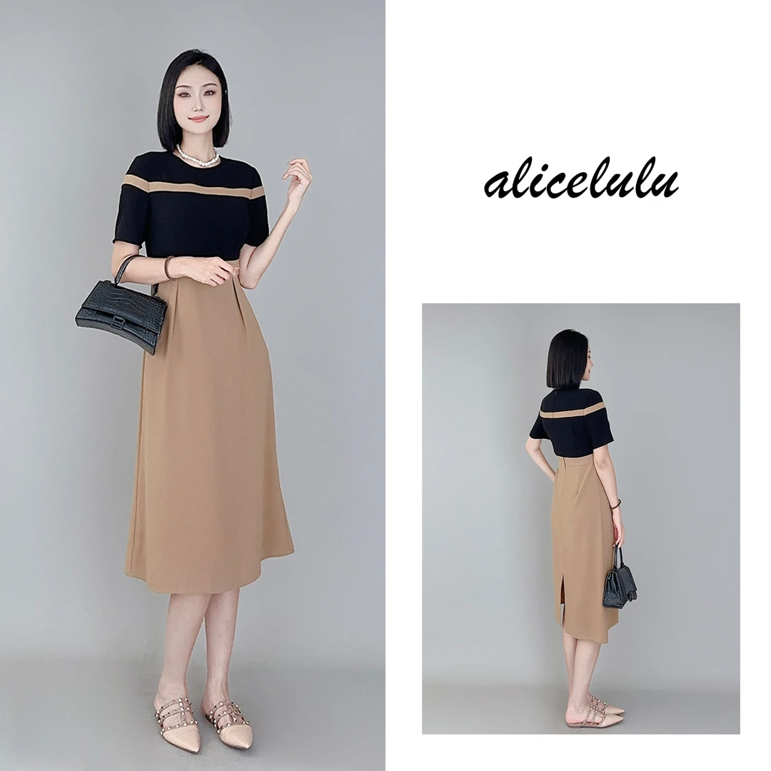 2ALICE “优雅女士”连衣裙 时髦拼色 端庄雅致 S2138861J