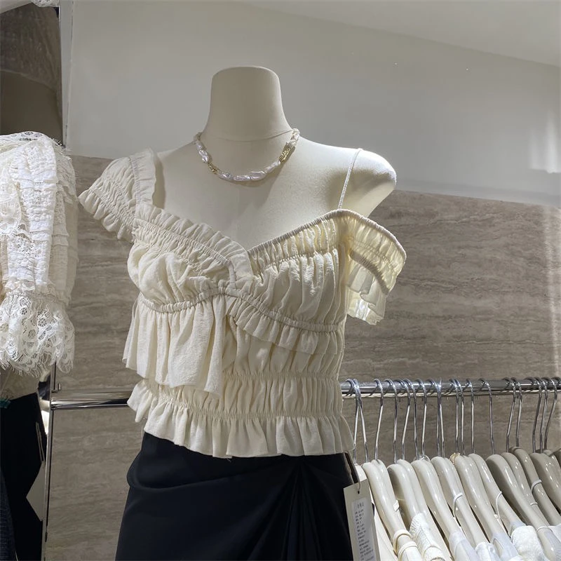 夏季露肩荷叶边设计感洋气休闲衬衣（默认微瑕No退No换！）