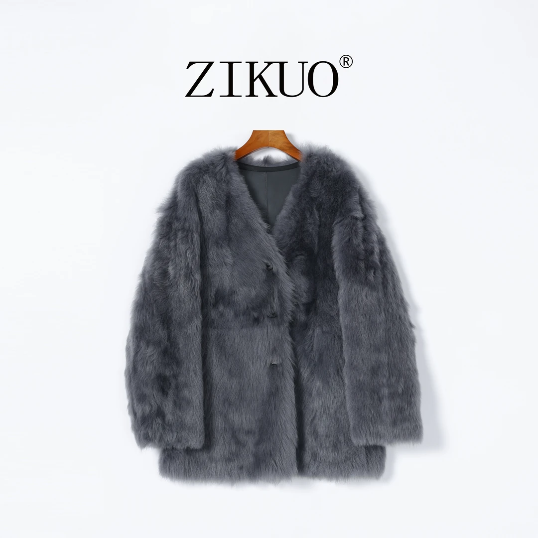 2025冬季V领直毛原生态托斯卡纳皮毛一体外套女 2492