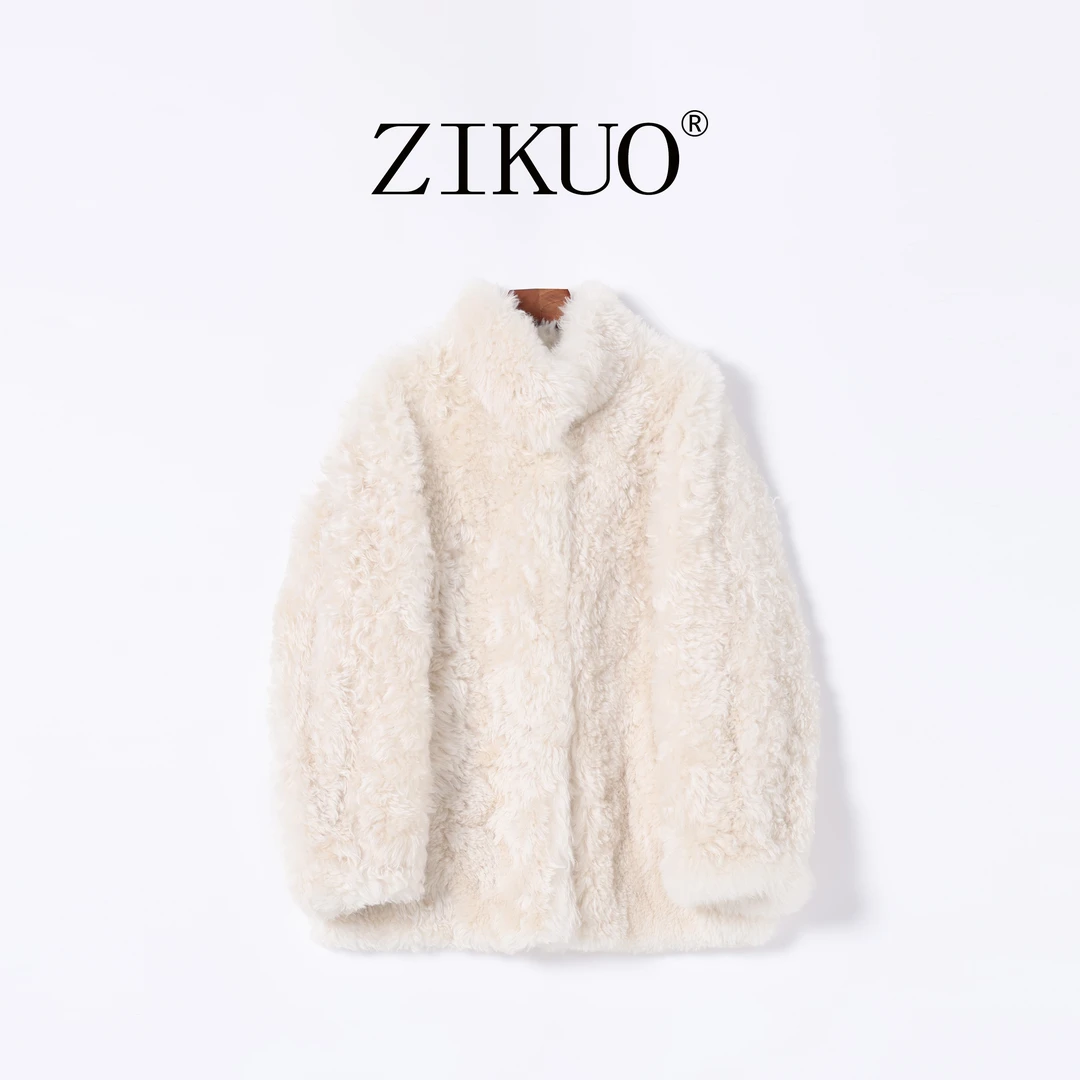 ‘韩系少女’立翻领原生态托卡皮毛一体中长款外套83001