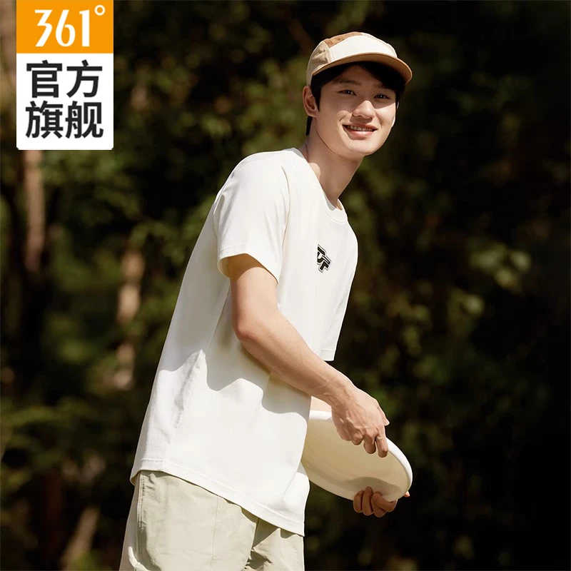 361°运动t恤男2024夏季新款圆领宽松透气|百搭休闲情侣印花短袖女