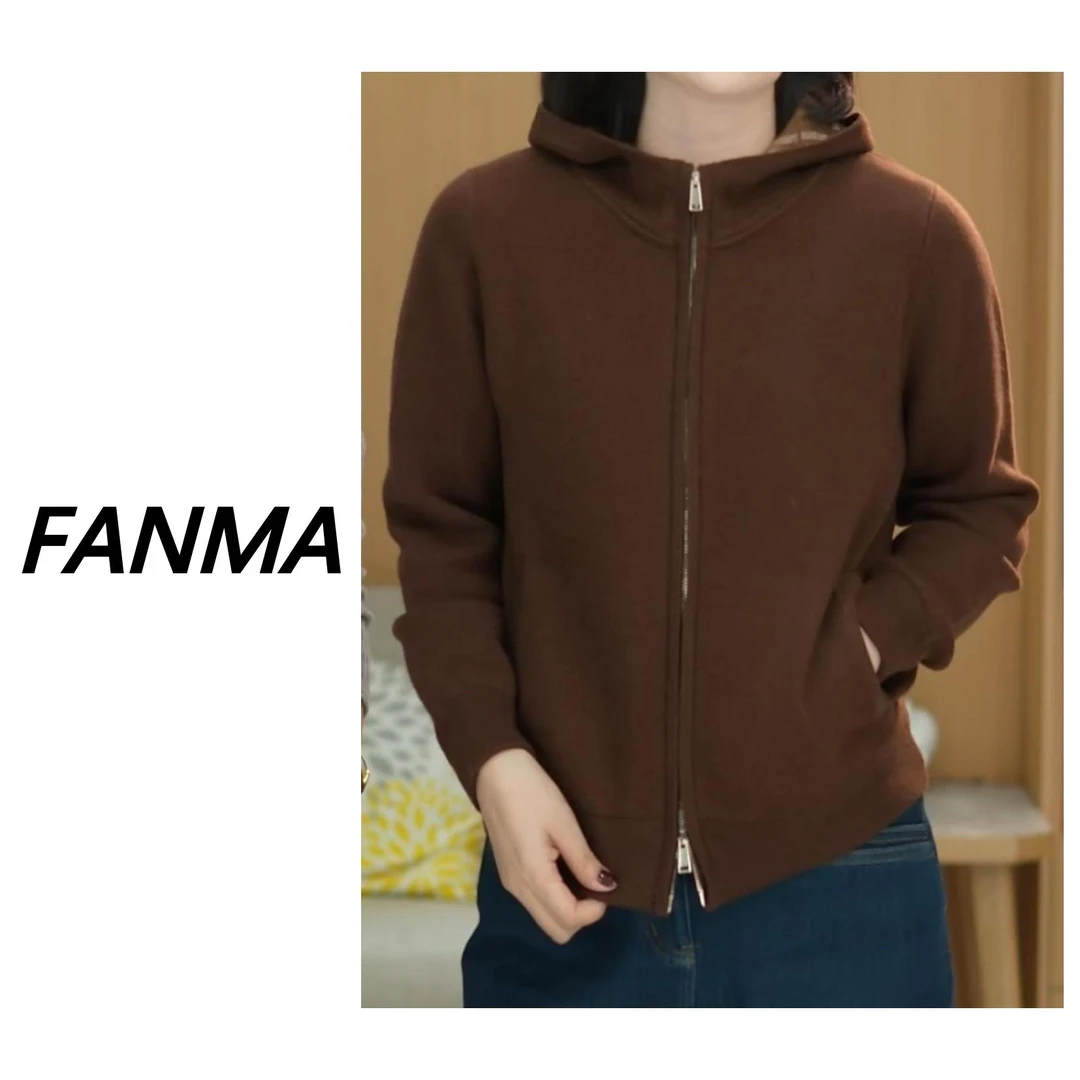 #纯羊毛# 厚款拉链连帽羊毛开衫 百搭女士针织衫 F200-BN969