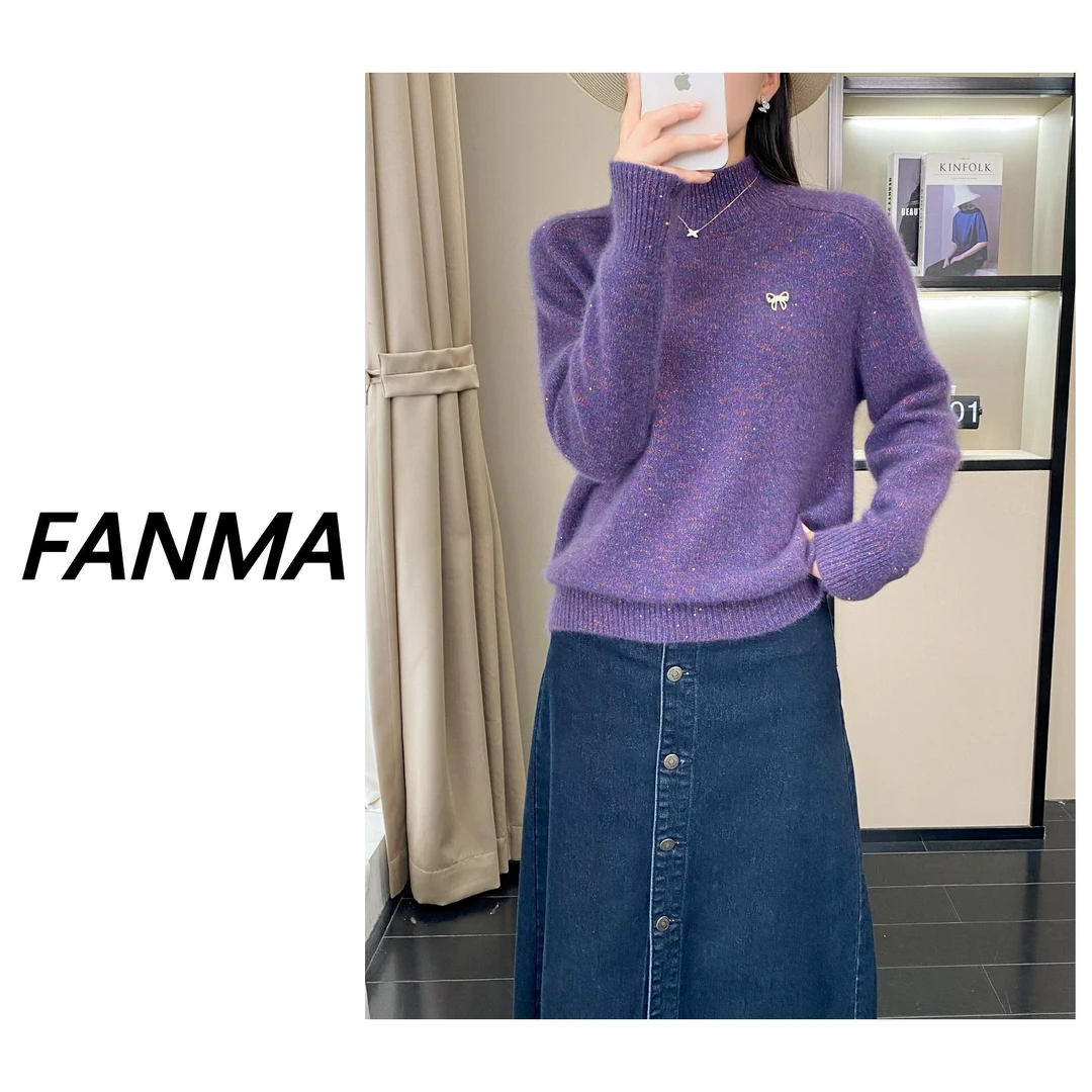 #浣熊绒# 女士半高领花纱设计针织衫 羊毛打底针织衫 F298-7013